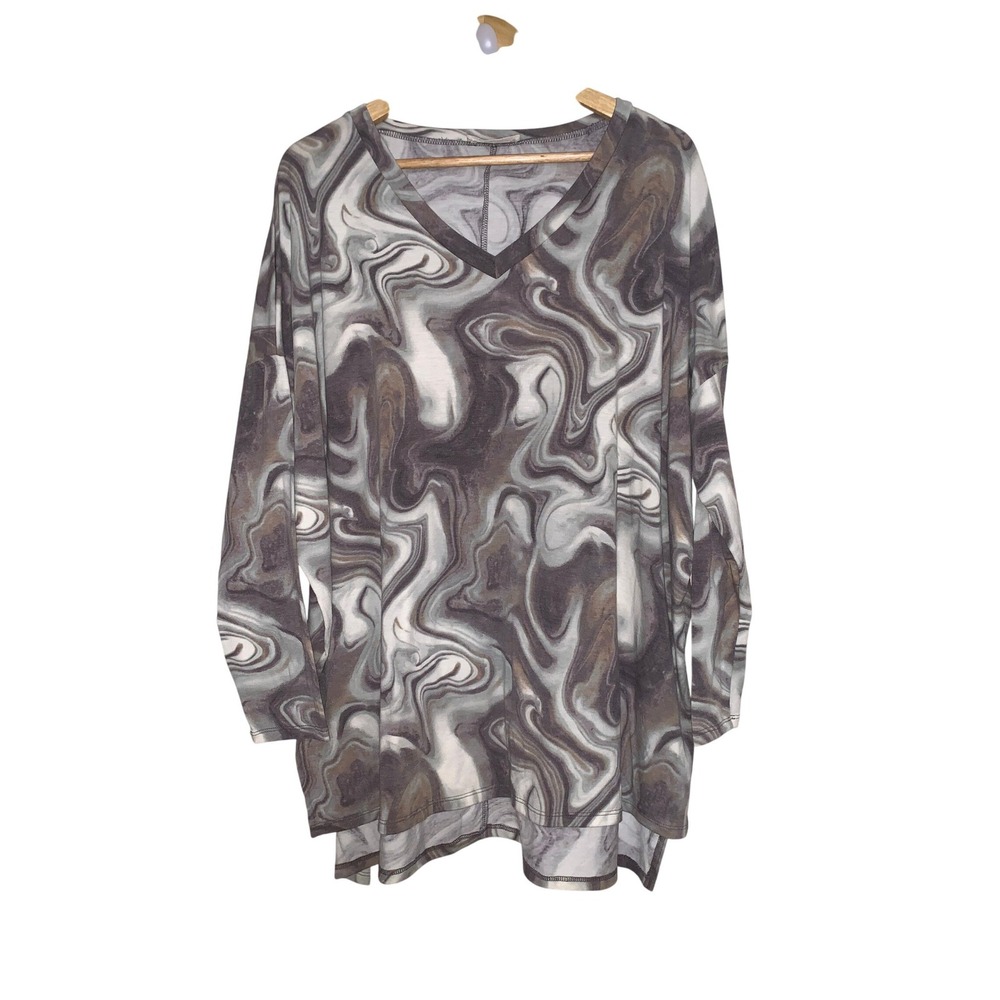 ZENANA Swirl Print V Neck Long Sleeve Tunic Top Women's Size L